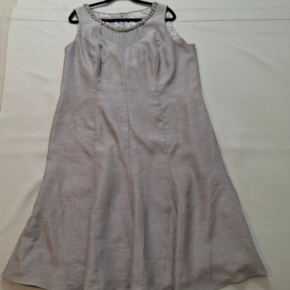 Jaques Vert Mermaid Midi Evening Dress Size 22 Silver Taffeta Satin Lined - Picture 2 of 16